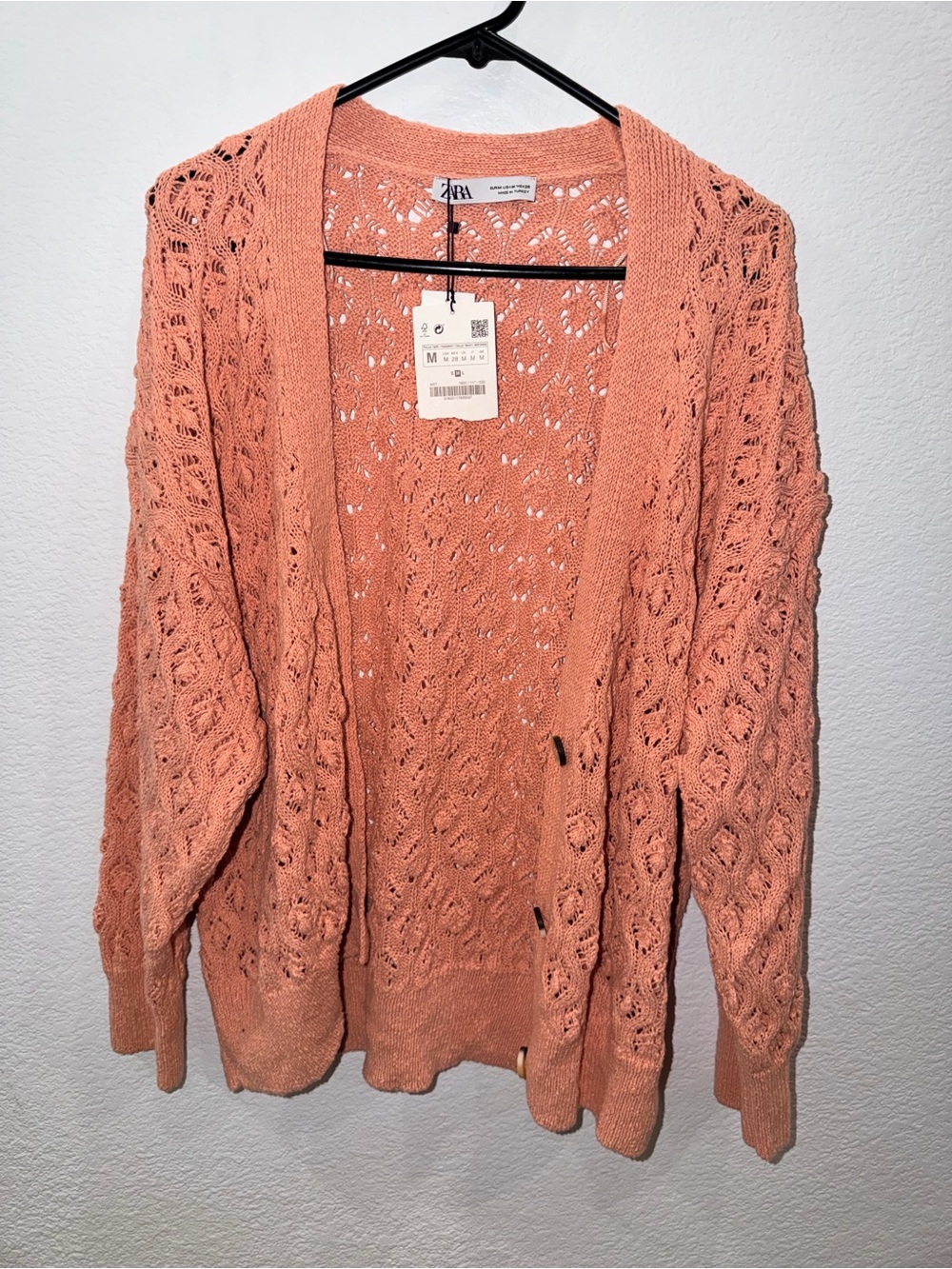 ZARA Openwork Knit Cardigan - Coral